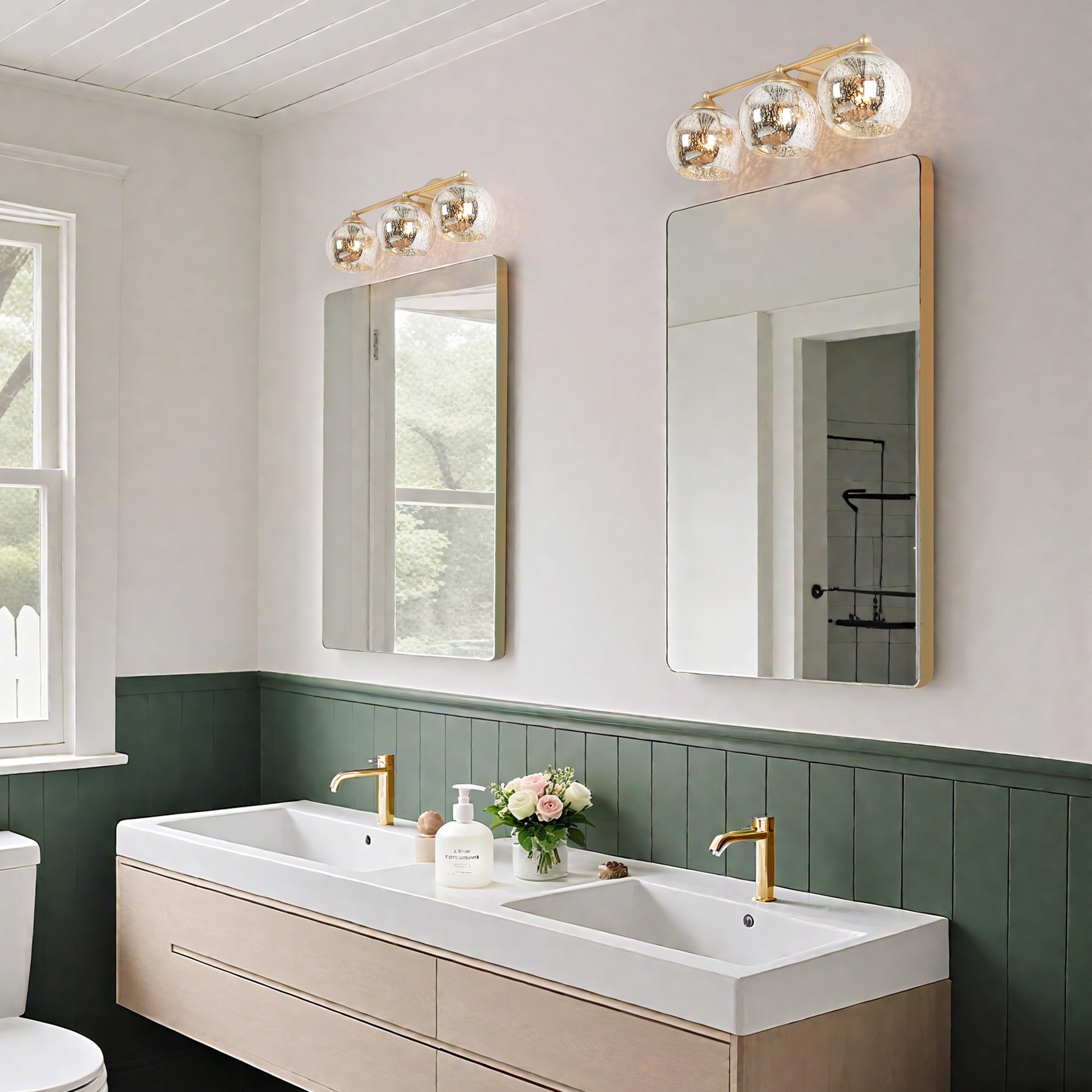 Mid-Century Modern Glam Gold Bathroom Vanity Light 3-Light Wall