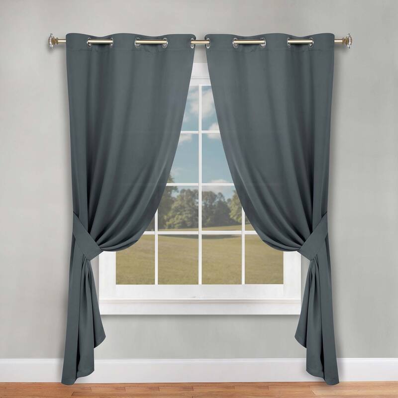 Superior Solid Machine Washable Room Darkening Grommet Blackout Curtains, Set of 2 - 46" x 84" - Grey
