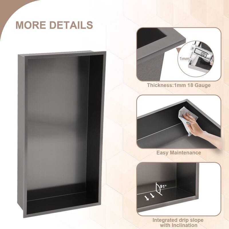 Lordear Brushed Stainless Steel 24'' x 12'' Bath Shower Niche Bathroom Storage