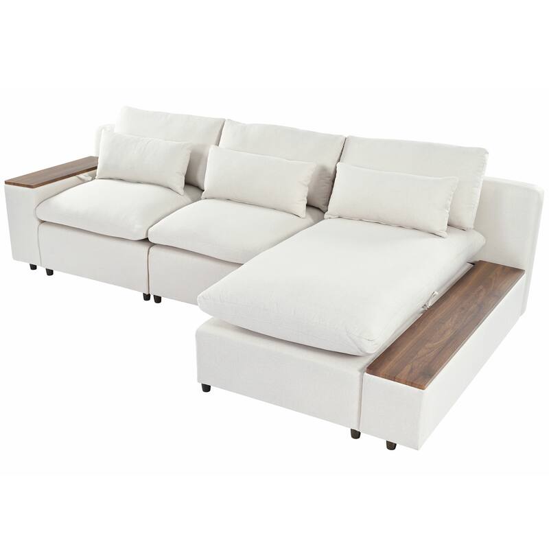 109.8'' L-Shaped 3 Seater Modular Sectional Sofa with 3-Pillow, Removable Back Cushions and 2 Storage Compartments