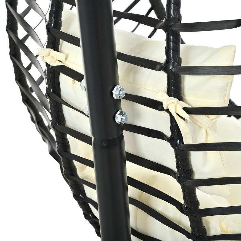 Single Person Folding Egg Chair with Stand, Hanging Egg Chair, Wicker Hammock Swing Chair with Adjustable Anti-Slip Feet