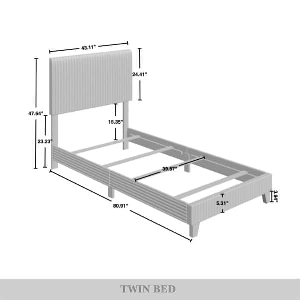 dimension image slide 1 of 10, CraftPorch Corduroy 4-pieces Mid-Century Modern Grey Bed with Dark Grey Furniture Bedroom Set