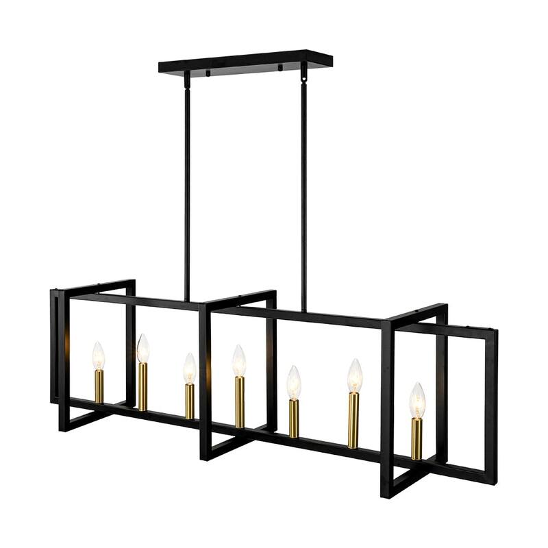 Industrial Geometric 7-Light Rectangular linear Iron Island Chandelier