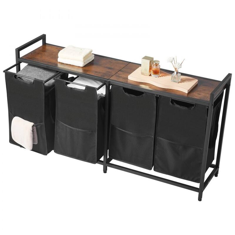 4-Compartment Laundry Hamper with Waterproof Fabric Bags and Carbon Steel Frame 48.68 Gal Capacity - 51.65 x 12.99 x 27.95 in
