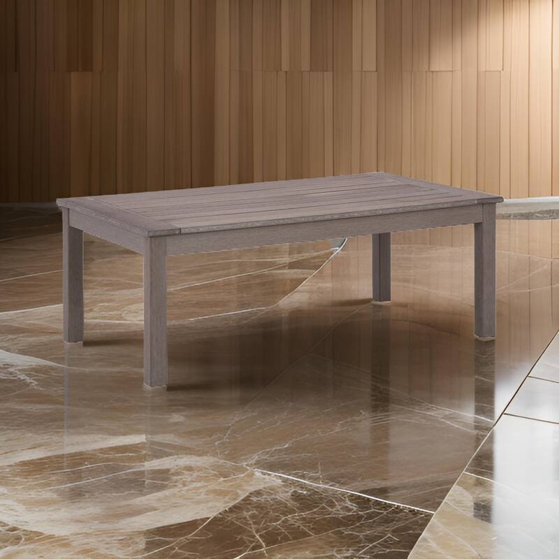 Karo 49 Inch Outdoor Coffee Table, Slatted Top, Modern Style, Taupe Brown