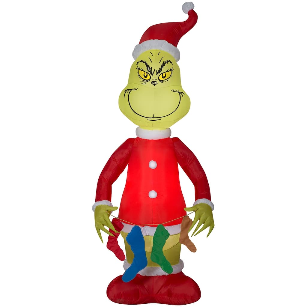 Airblown-Grinch Holding String of Stockings