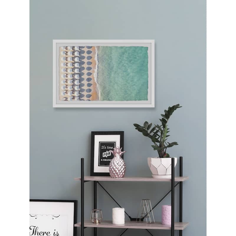 'White Sun Umbrellas' Framed Painting Print