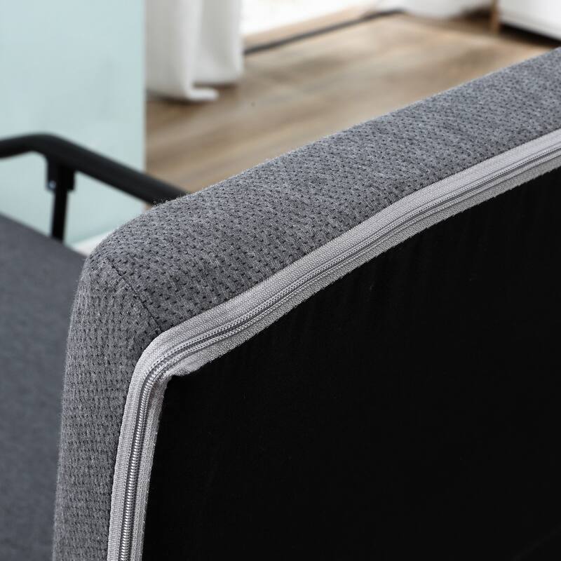 Dark Grey-Black Steel Foldable Floor Mattress Bed with Adjustable Backrest, Handrails and Storage Bags