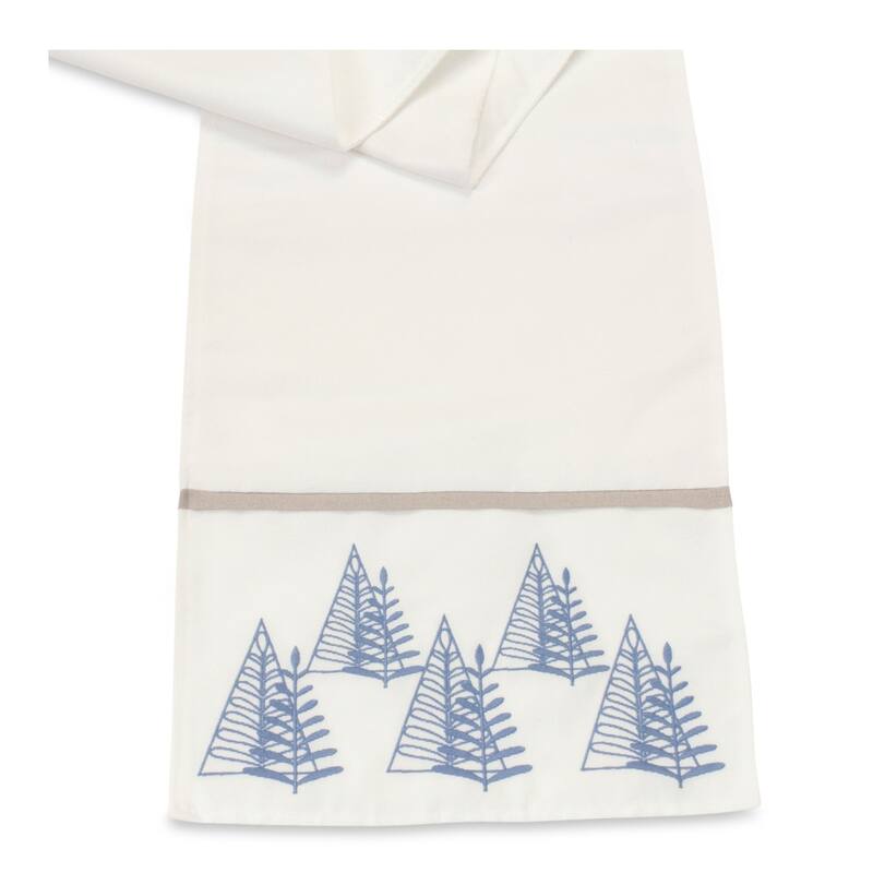 72" White Embroidered Pine Tree Christmas Table Runner
