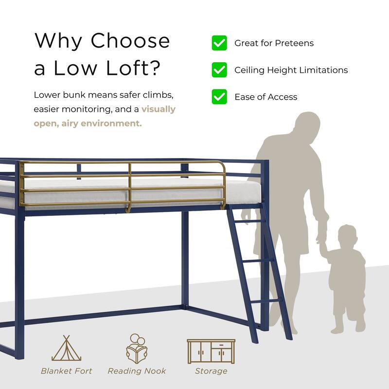 Furniture of America Haven Twin Size Metal Junior Loft Bed with Ladder.