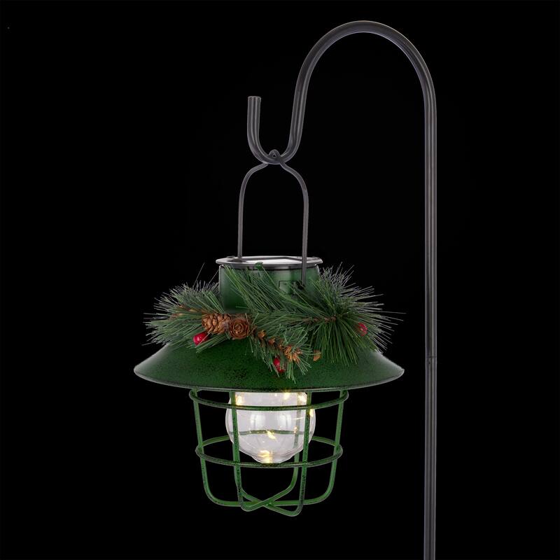 Alpine Corporation Metal Lantern with Shepherd's Hook and Solar Warm White LED Lights