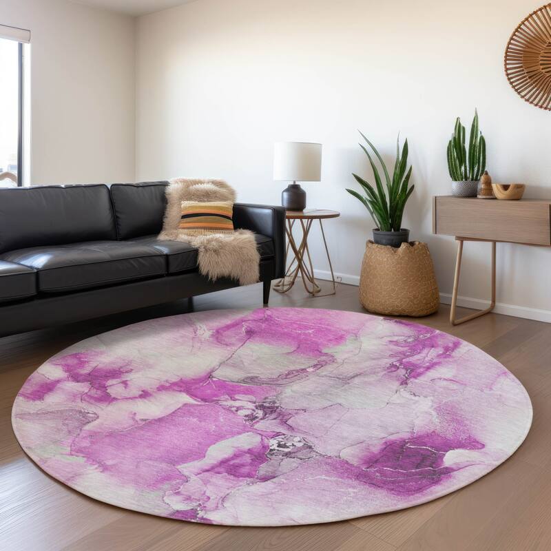 Premium Washable Super Soft Watercolor Abstract Mayfield Rug - Pink - 8' x 8' - Round