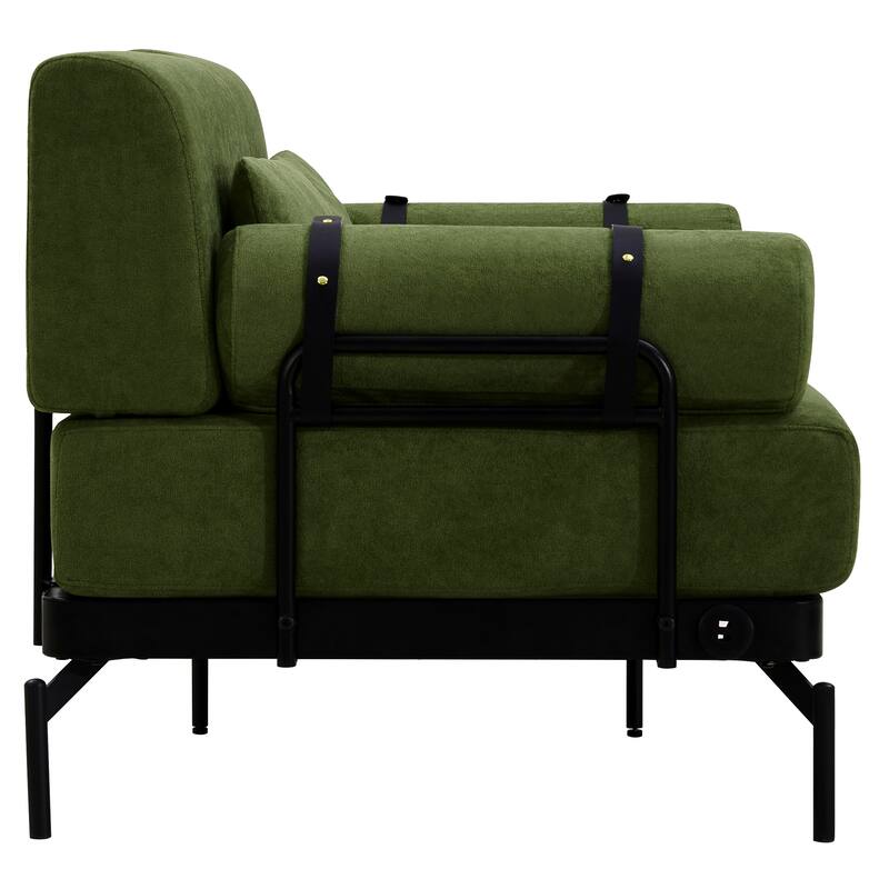 59" Chenille Modern Loveseat Sofa with USB Charging Ports, Cylindrical Armrests, and 440lb Capacity
