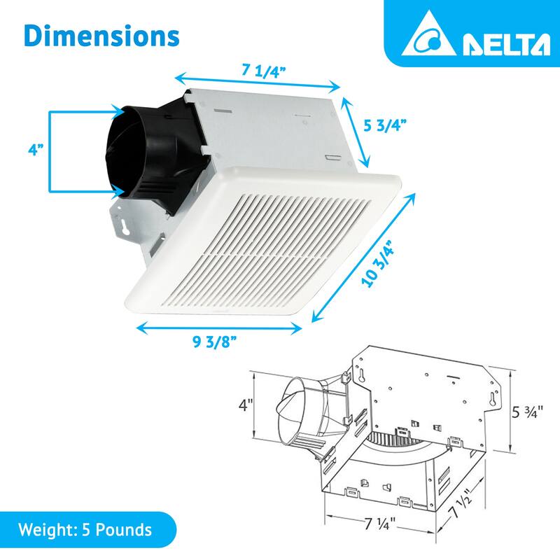 Delta Breez Integrity Exhaust Bathroom Fan 80 CFM with Humidity Sensor, White - 5.06