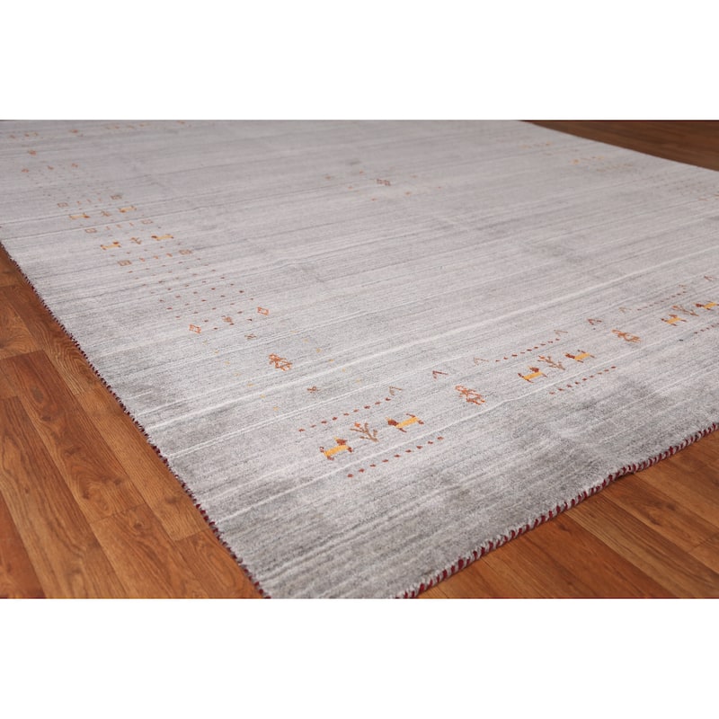 Gabbeh Indian Area Rug Hand-Knotted Grey Oriental Wool Carpet - 8'1" x 9'10" - 8'1" x 9'10" - Grey