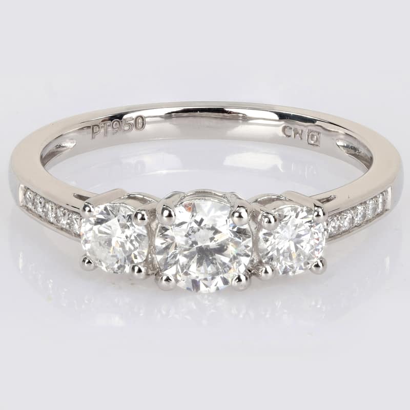 Miadora White Platinum Oval Round or Emerald Diamonds 3-Stone Engagement Ring 1ct TDW