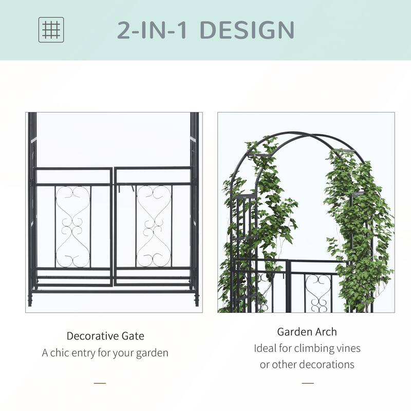 Outsunny 81in Metal Garden Arbor with Double Doors
