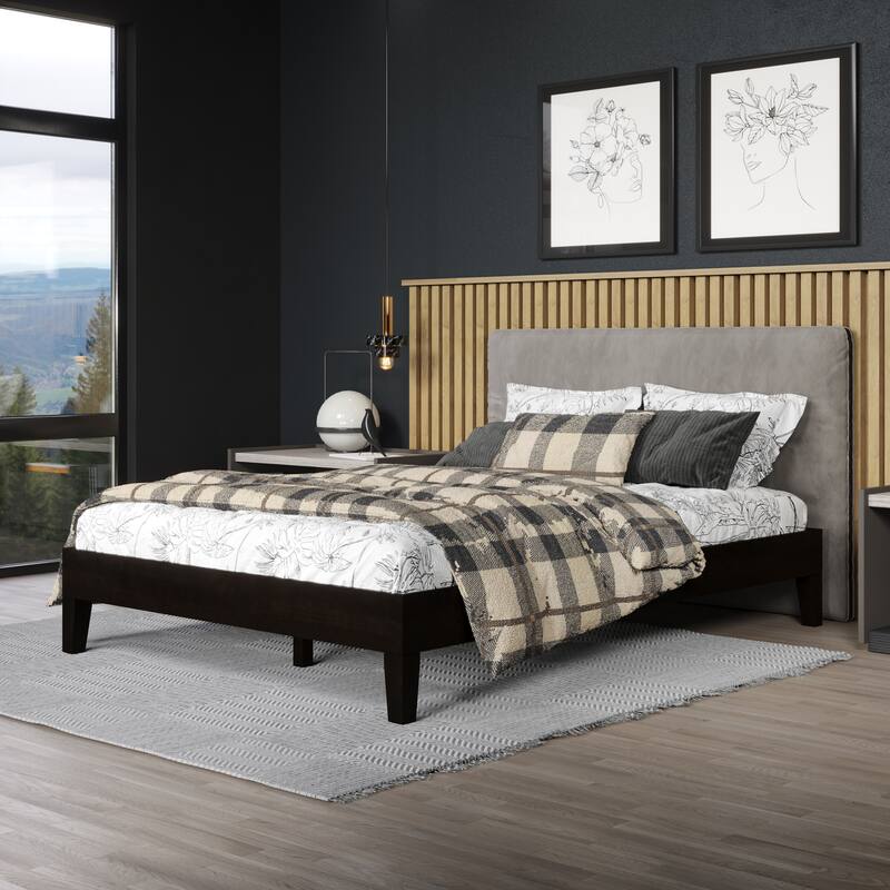 Full Platform Bed in Black with Solid Pine Construction and 650 lbs Capacity