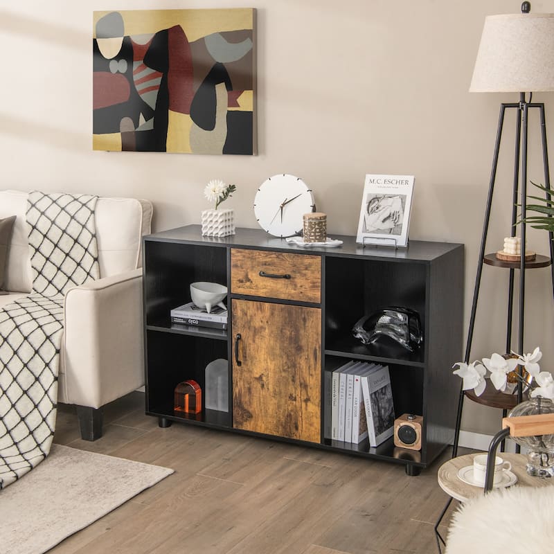 Costway Farmhouse Buffet Sideboard Coffee Bar File Cabinet Console - 48'' x 16'' x 31.5'' (L x W x H)