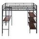 preview thumbnail 3 of 7, Full Size Metal Loft Bed Frame with 3 Layers of Shelves, Desk, Whiteboard, Ladder and Guardrails, Large Space Underneath - Black
