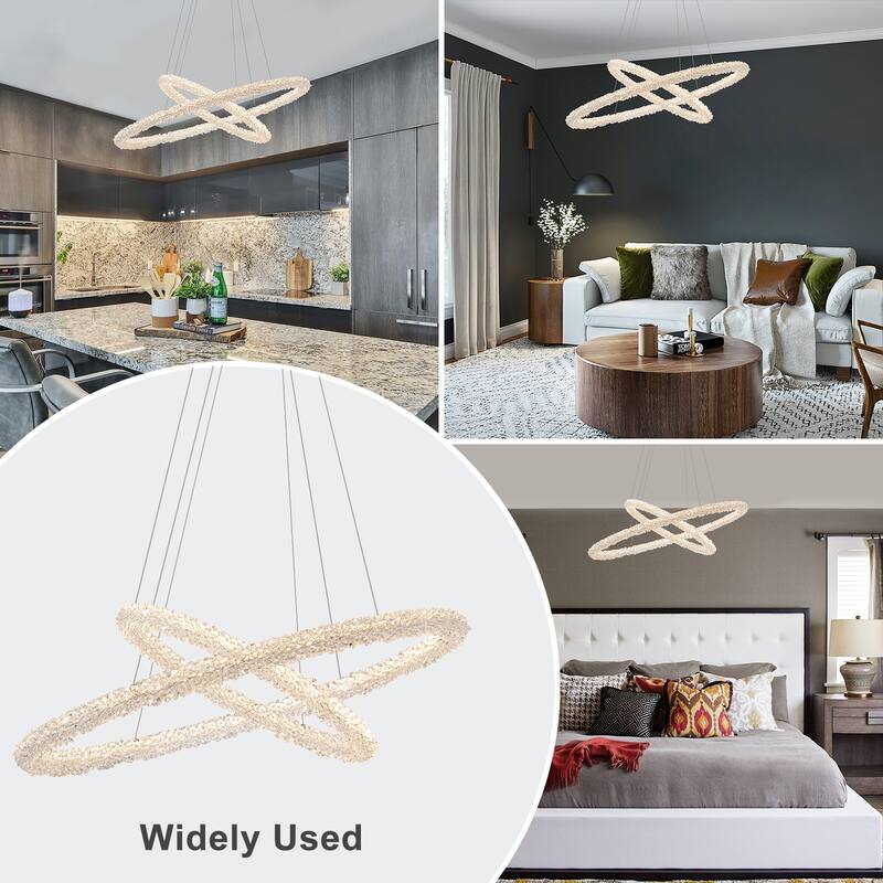 Modern Gold 2-Tier Crystal LED Chandelier, Dimmable Light - Dia.31.5-in