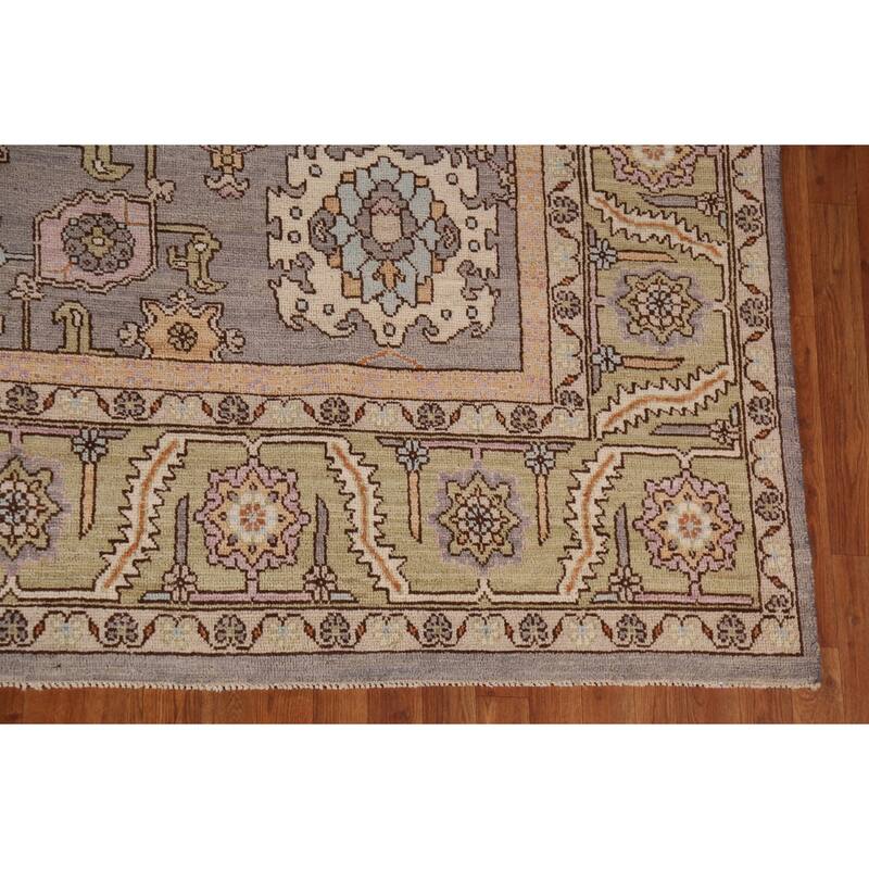 Vegetable Dye Oushak Turkish Large Rug Hand-Knotted Grey Wool Carpet - 10'5"x 13'8"