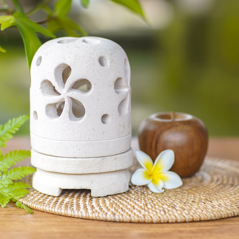 Novica Handmade Jasmine Glow Limestone Tealight Candleholder