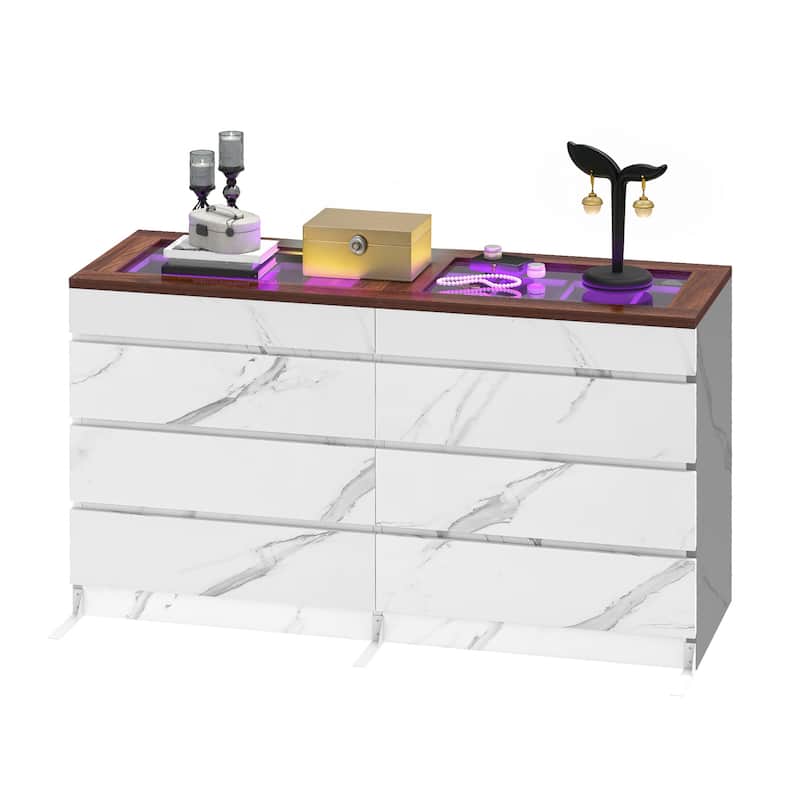 Moasis 8 Drawer Dresser with RGB Light,High Gloss Horizontal Storage Dresser