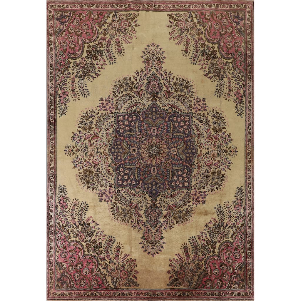 Tabriz Persian Vintage Area Rug Hand-Knotted Floral Wool Carpet - 7'11"x 10'7"
