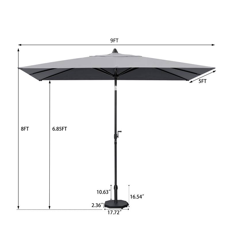 9 x 5 FT Outdoor Patio Rectangular Market Umbrella and Base Stand with Wheels