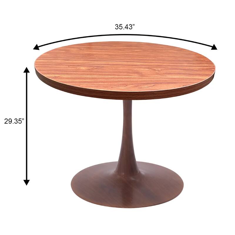 Bristol Round Dining Table 36 in. MDF Tabletop in Walnut Steel Pedestal Base for Modern Kitchen and Dining Room
