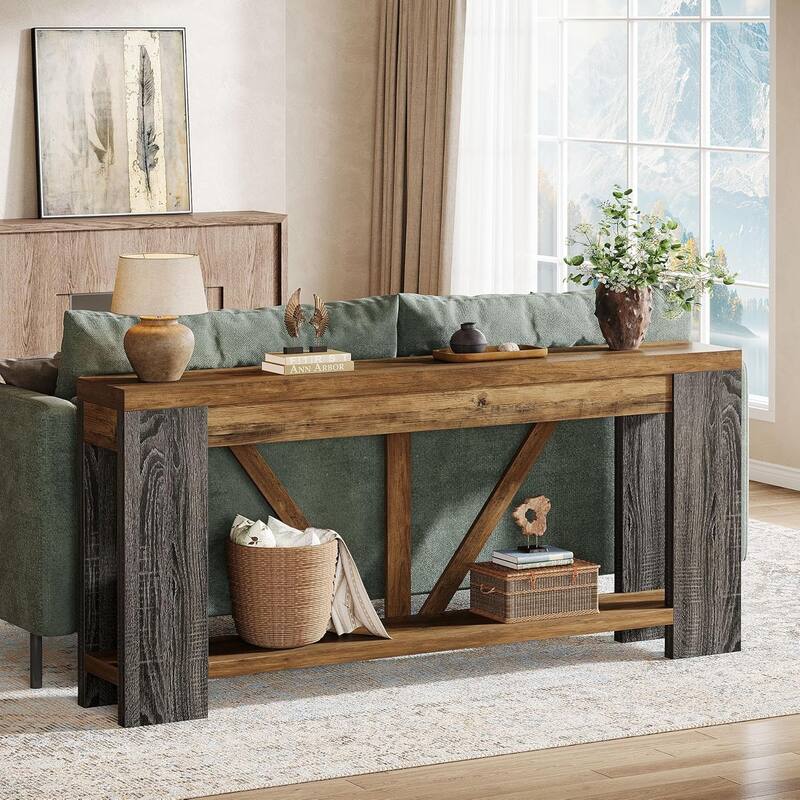 70.9” Brown MDF Entryway Table, 2-Tier Console Table for Living Room