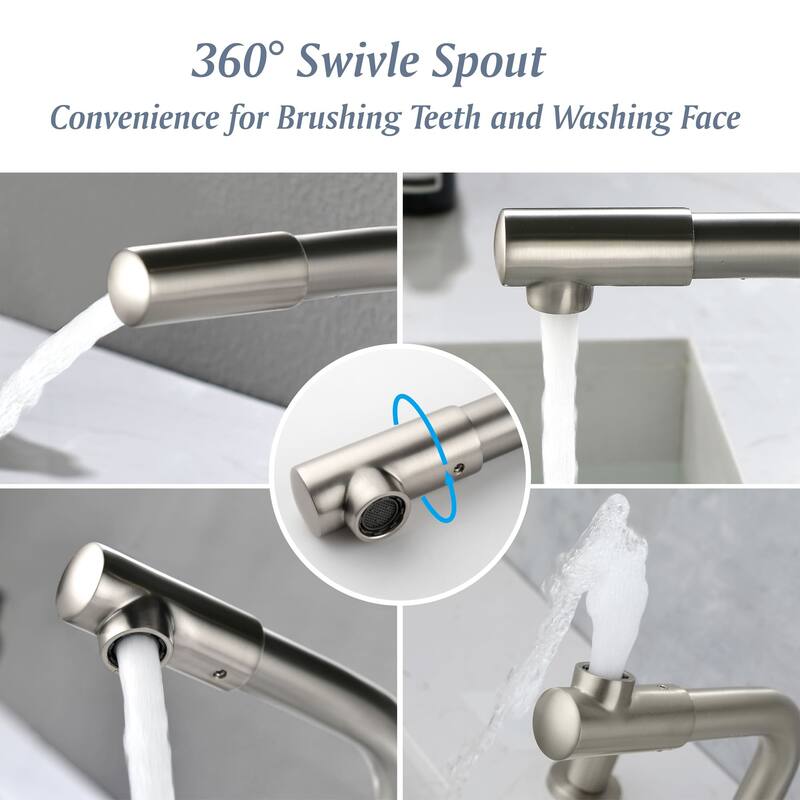 Widespread Bathroom Sink Faucet With Valve 8 Inch Double Handle Bathroom Faucets 3 Hole Modern Vanity Tap With 360 Swivle Spout