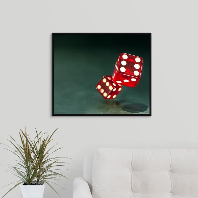 "Tumbling red dice" Casino Game Room Black Float Frame Canvas Art