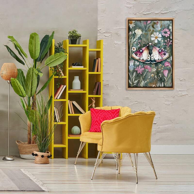 Stupell Beautiful Moth over Florals Framed Floater Canvas Wall Art Design By The Dutch Lady