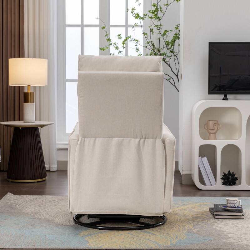 Cotton Linen Fabric Swivel Rocking Chair With Adjustment Backrest Footrest and Samll Pocket
