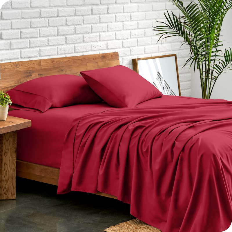 Bare Home Double Brushed Deep Pocket Sheet Set - Twin XL - Red