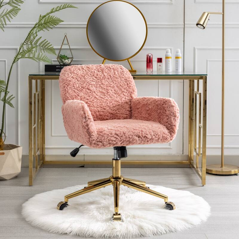 Gold Metal Base Office Chair, Adjustable Swivel Desk Chair with Recline Function, Comfortable Vanity Chair for Bedroom