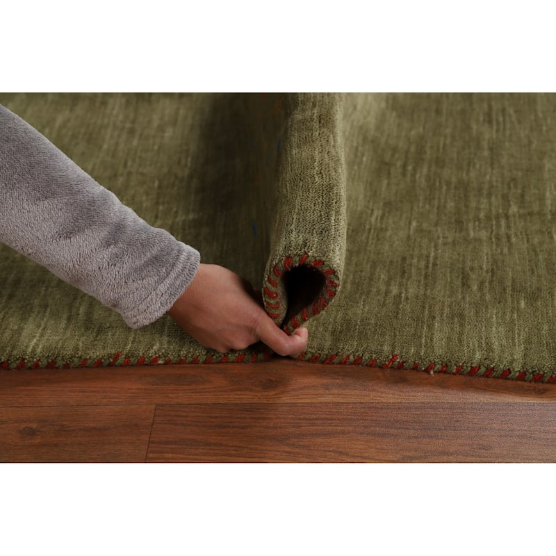 Tribal Green Gabbeh Oriental Area Rug Handmade Wool Carpet - 8'1"x 10'1"