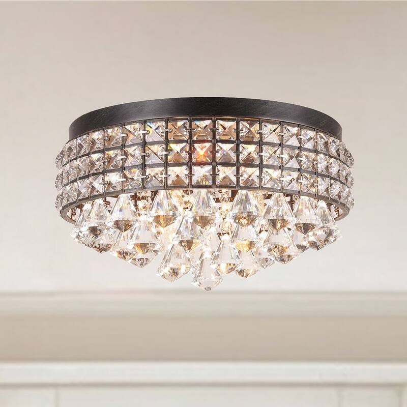 Silver Orchid Taylor Iron Shade Crystal Flush Mount Chandelier - Antique black