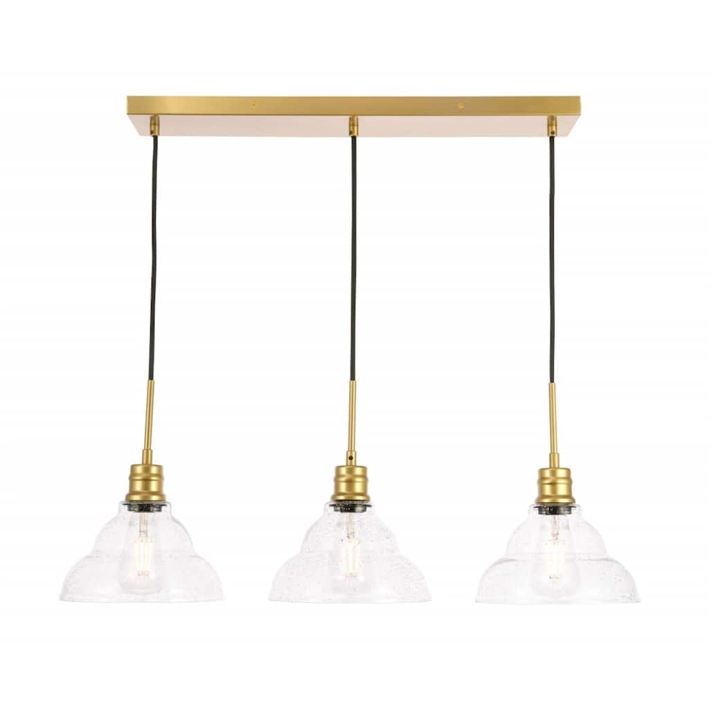 3-Light Pendant Light - Brass & Clear Glass Hanging Fixture - Modern Ceiling Light for Kitchen Dining Room - 7.6