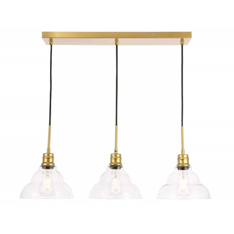 3-Light Pendant Light - Brass & Clear Glass Hanging Fixture - Modern Ceiling Light for Kitchen Dining Room - 7.6