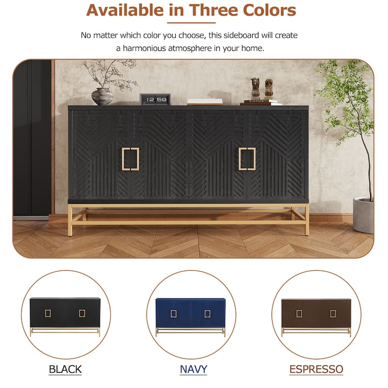Rectangular Sideboard Entryway Cabinet with Adjustable Shelves & Metal Leg, Buffet Cabinet Console Table for Kitchen Living Room