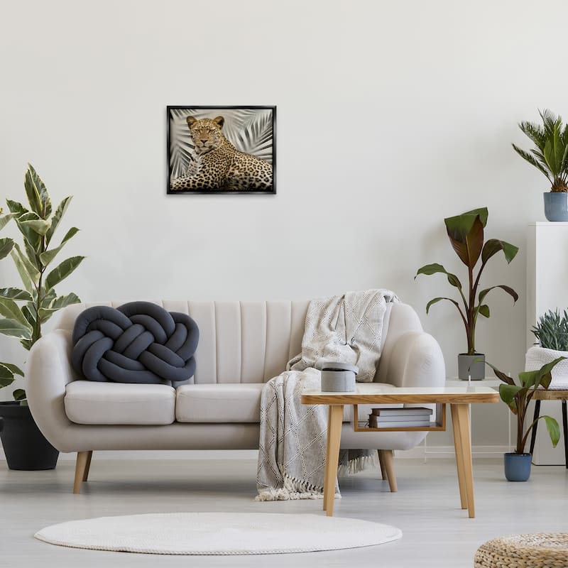 Stupell Leopard with Palm Fronds Framed Floater Canvas Wall Art Design by Danita Delimont