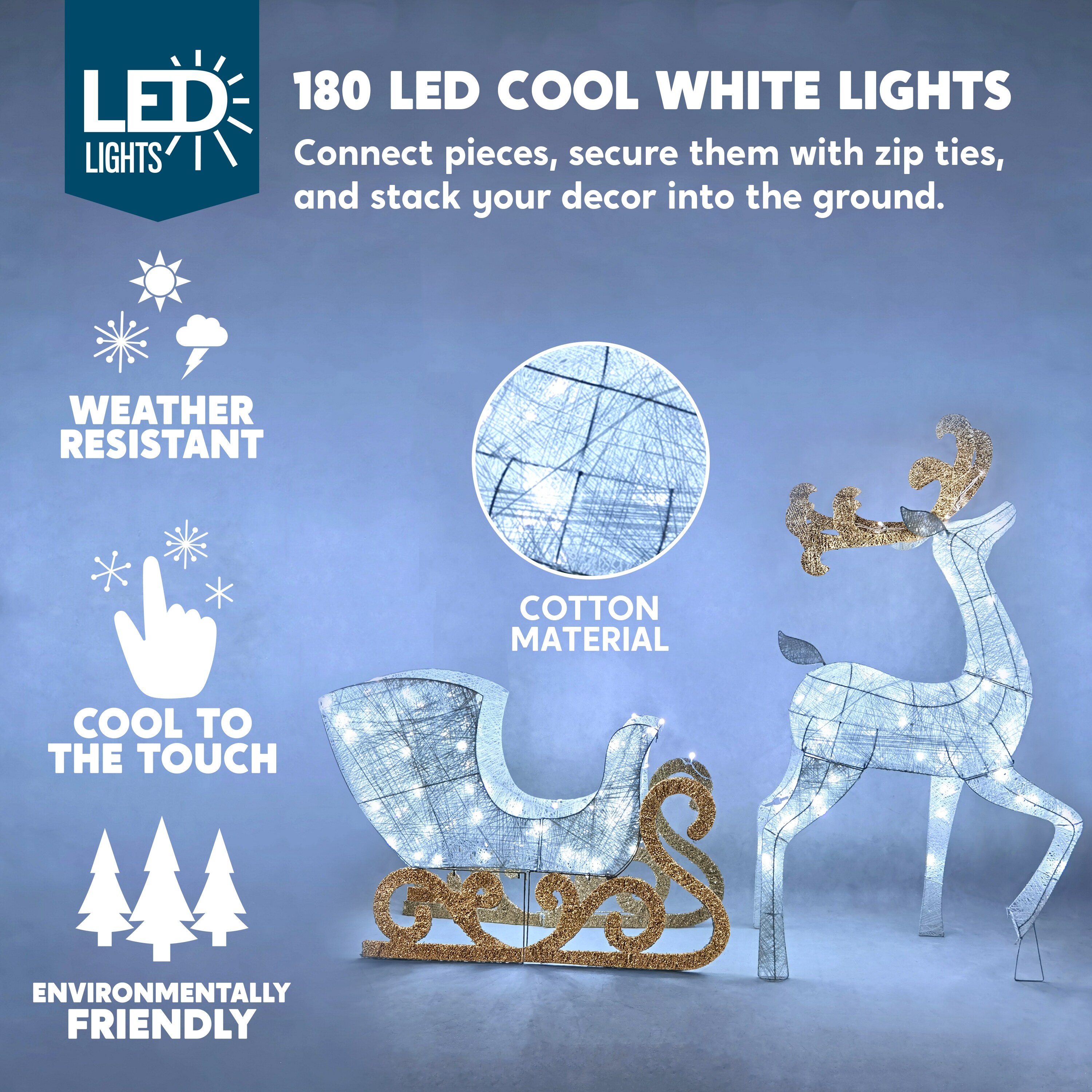 LuxenHome 55.12-in Reindeer Yard Decoration with White LED Lights