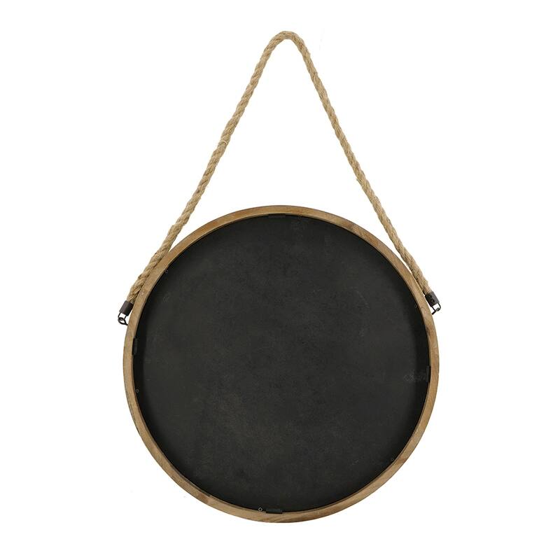 Contemporary Industrial Circle Wall Decor Mirror with Rope Strap