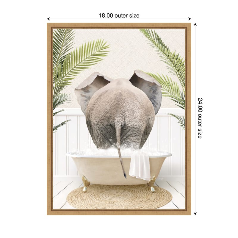 Kate and Laurel Sylvie Elephant Back in Palm Bathtub Framed Canvas by Amy Peterson
