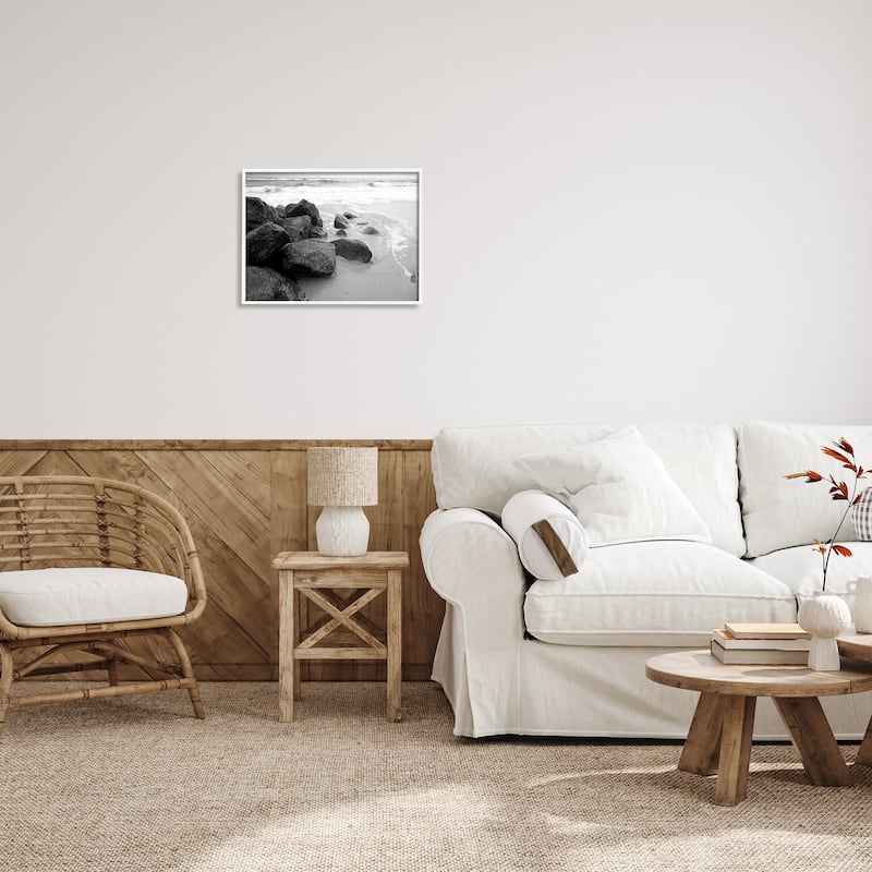 Stupell Incoming Tide Nautical Beach Coast Black White Photography Framed Wall Art