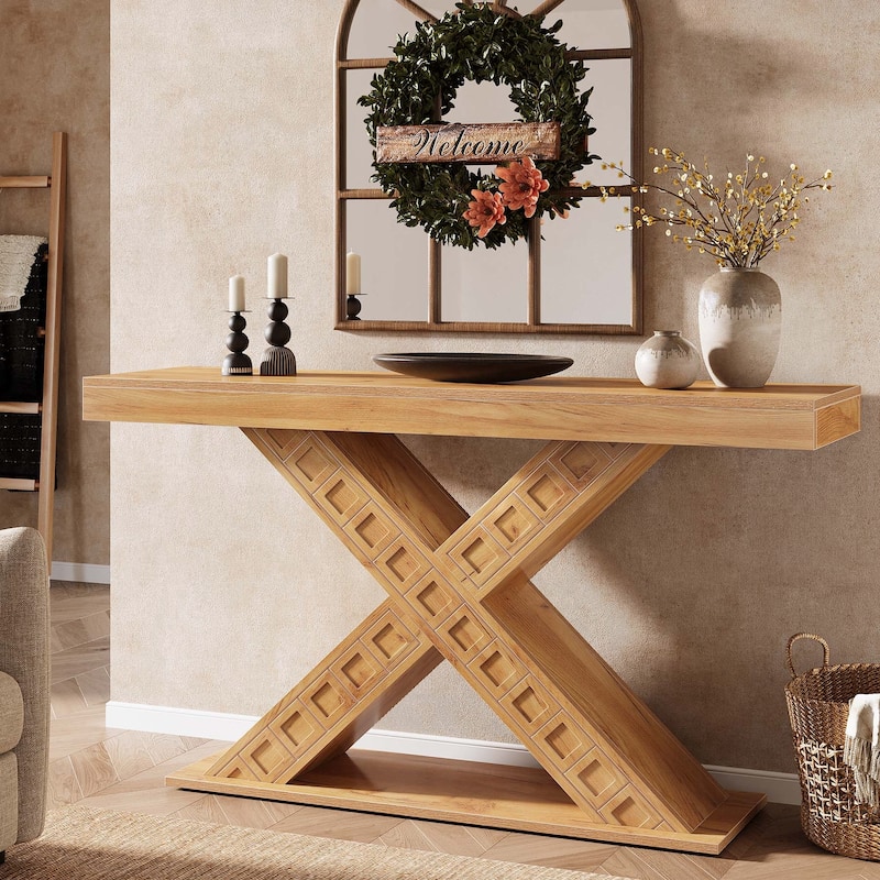 55 Inch Narrow Wooden Console Table for Entryway