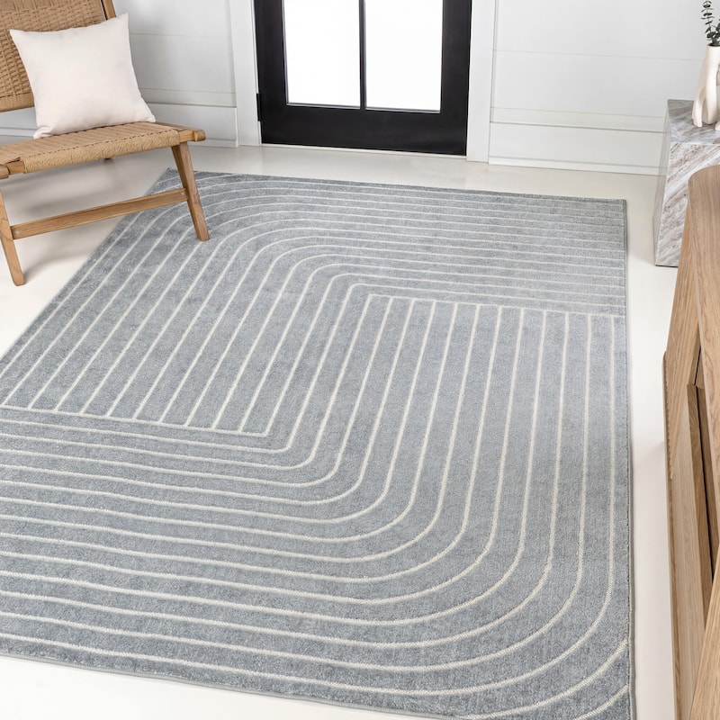 JONATHAN Y Finn High-Low MidCentury Modern Arch Stripe Two-Tone Indoor/Outdoor Rug